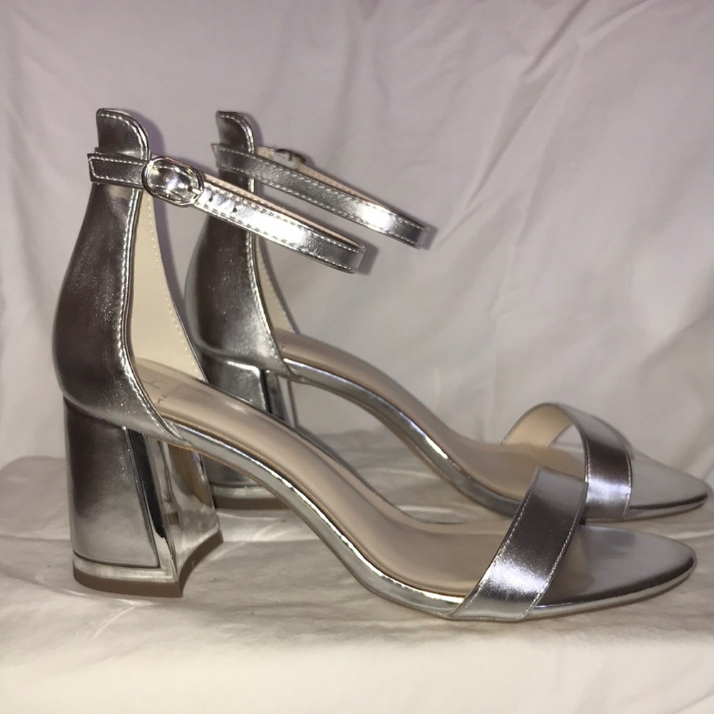 Halston silver block sandals